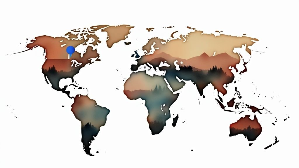 A travel itinerary laid out on a wooden table, surrounded by a passport, camera, and map.
